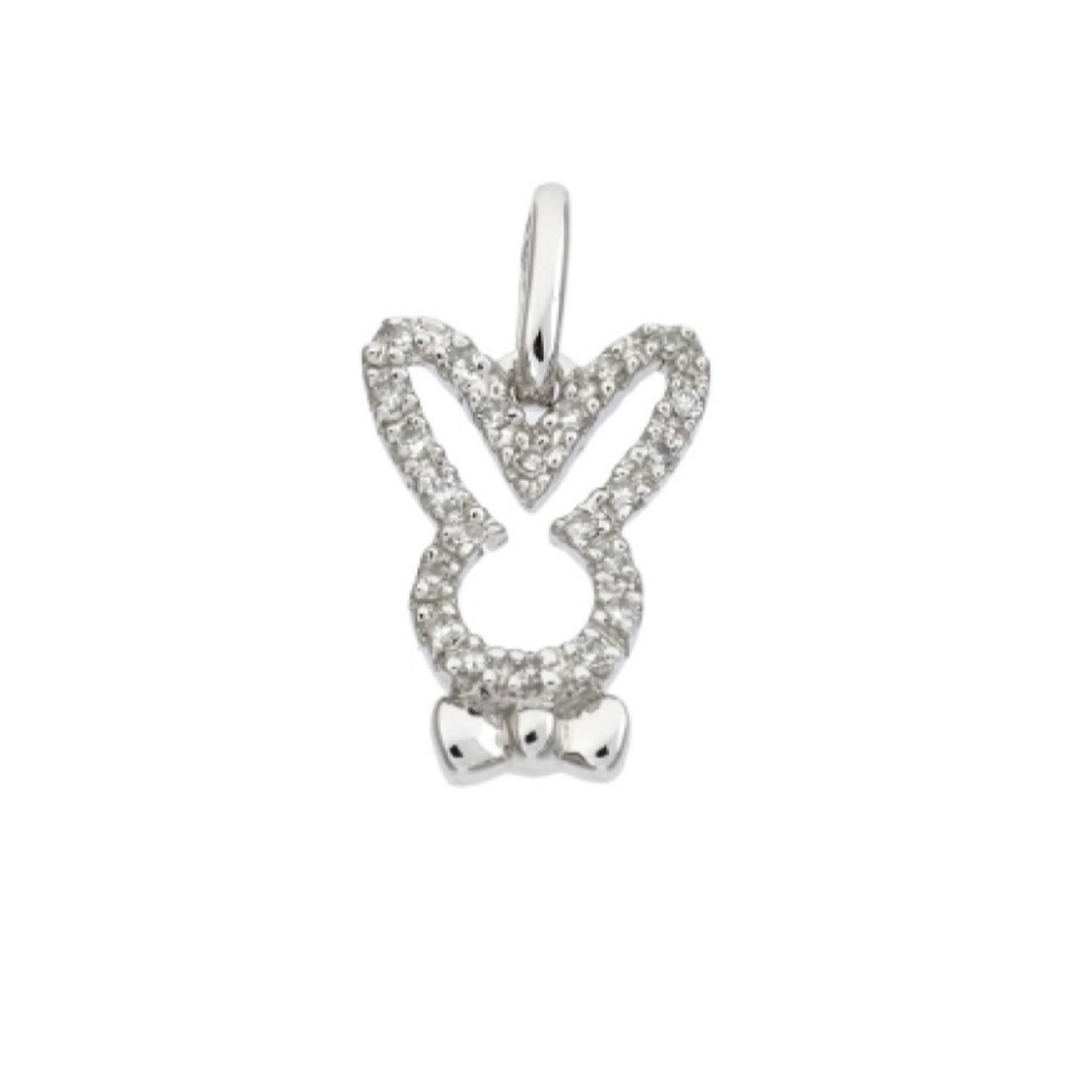 14K White Gold Bunny Rabbit Diamond Pendant Charm